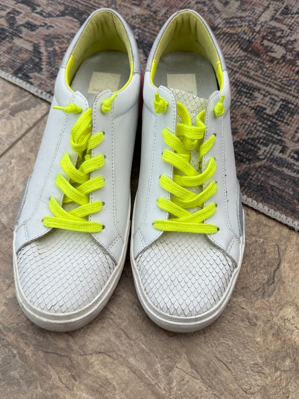 Dolce Vita White Sneakers with Neon Yellow & Pink Accents